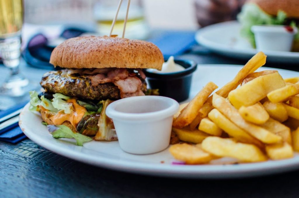 burger with fries - source:pexels